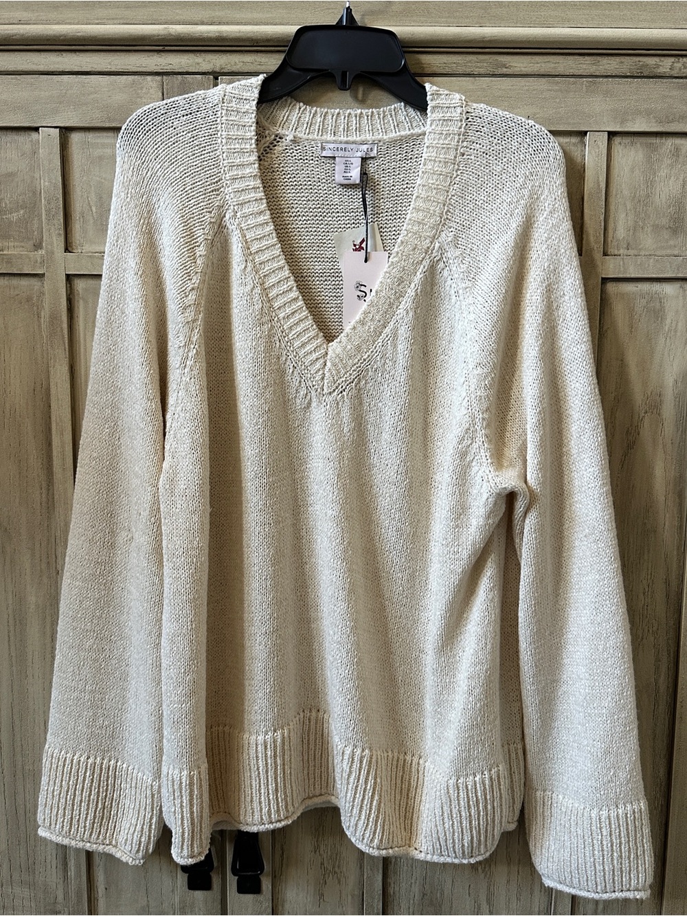 NWT Sincerely Jules Women's V-neck Long Sleeve Fisherman Sweater Large L NEW